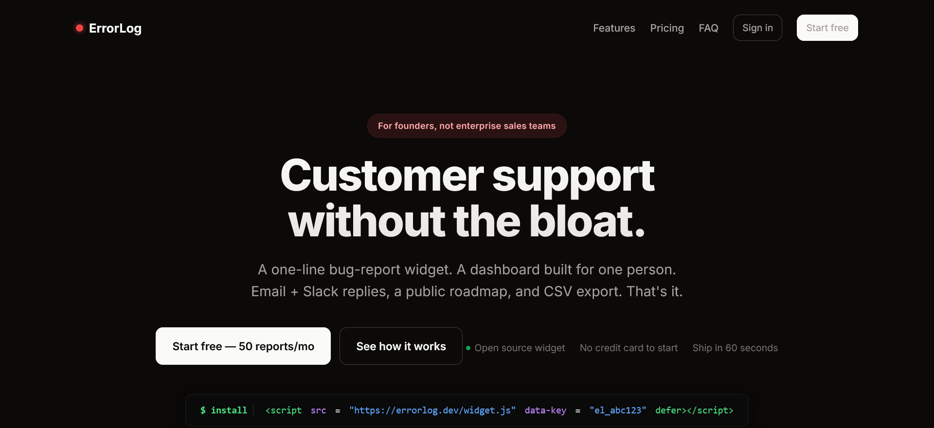 Errorlog website screenshot