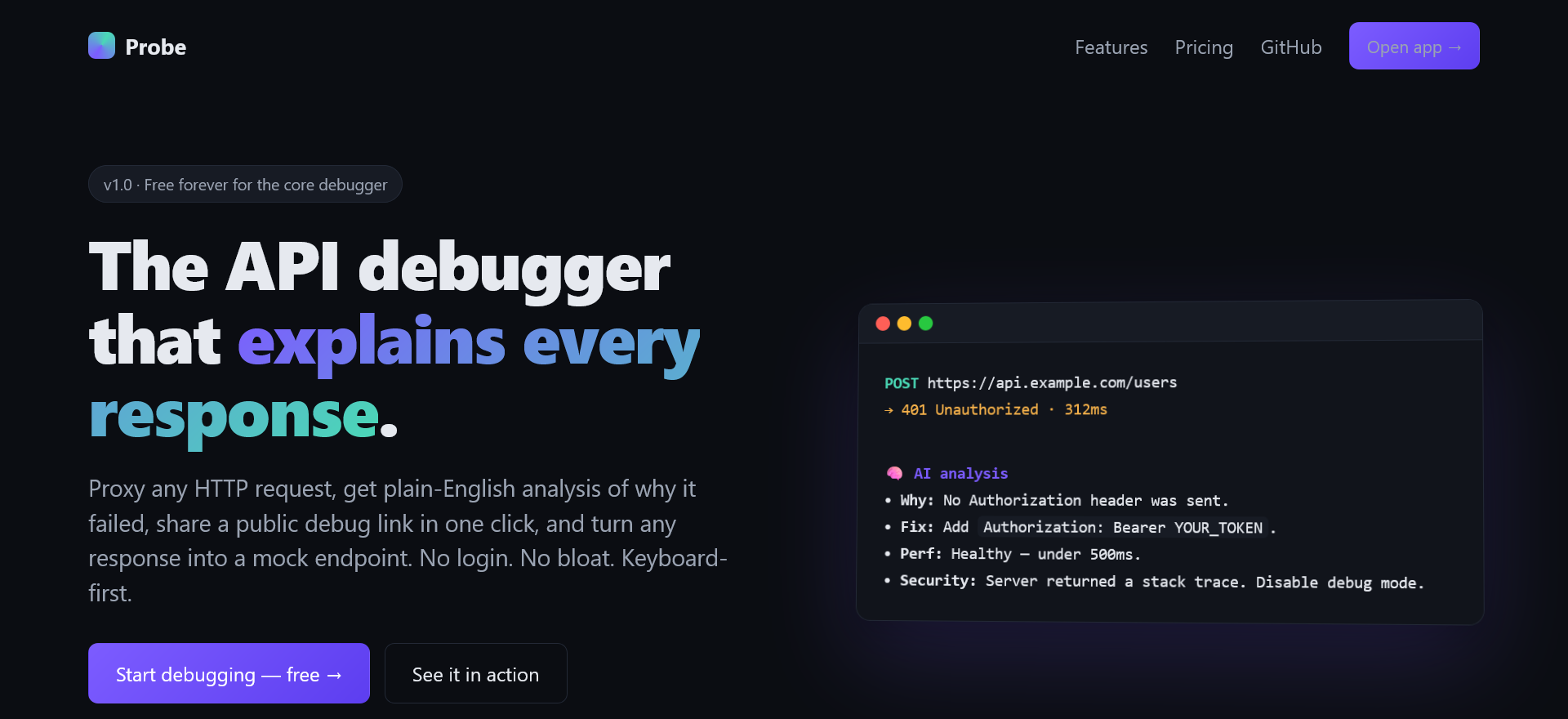 Probe website screenshot